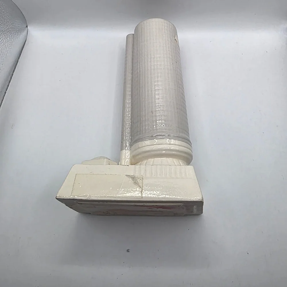 Vintage Architectural Ceramic Column Vase Off-White Glossy Textured Bud Vase